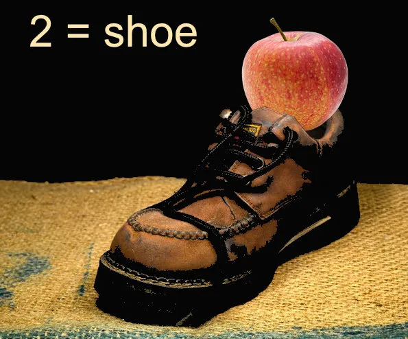 An apple sitting in a shoe