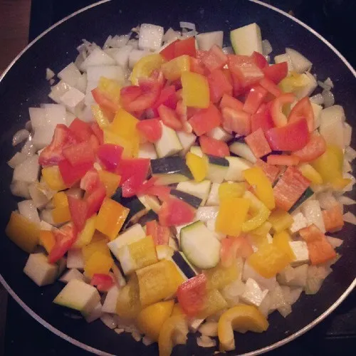 Zucchini, peppers, onions
