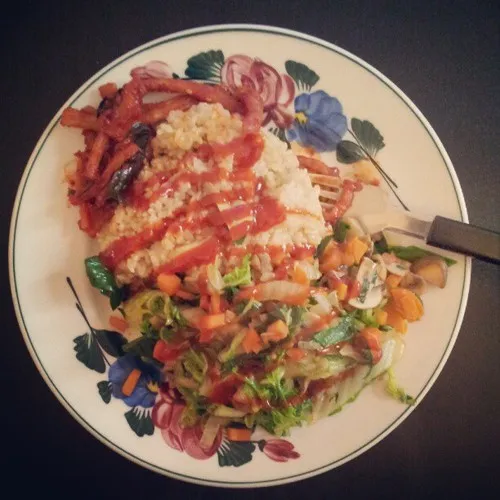 Brown rice with sauteed vegetables