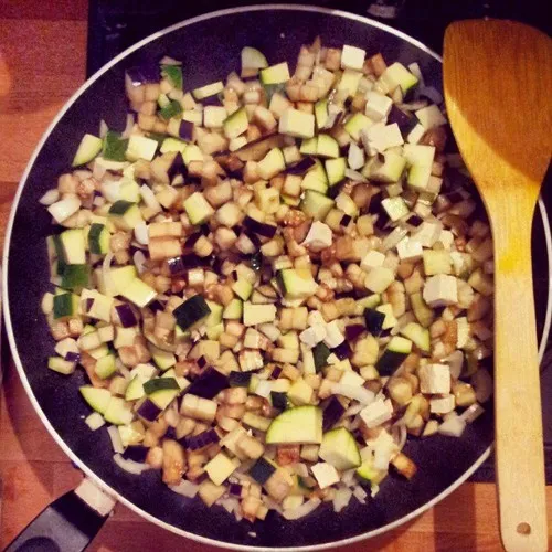 Sauteed, diced zucchini and eggplants