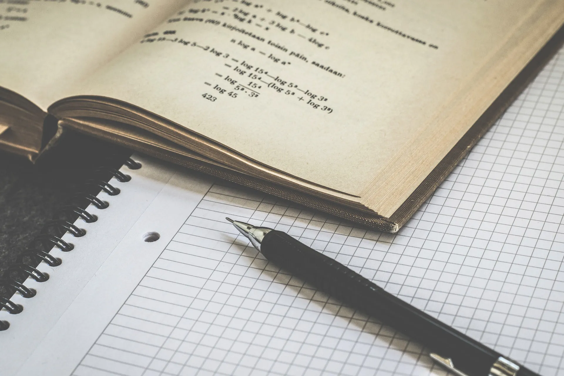 Math textbook and notebook