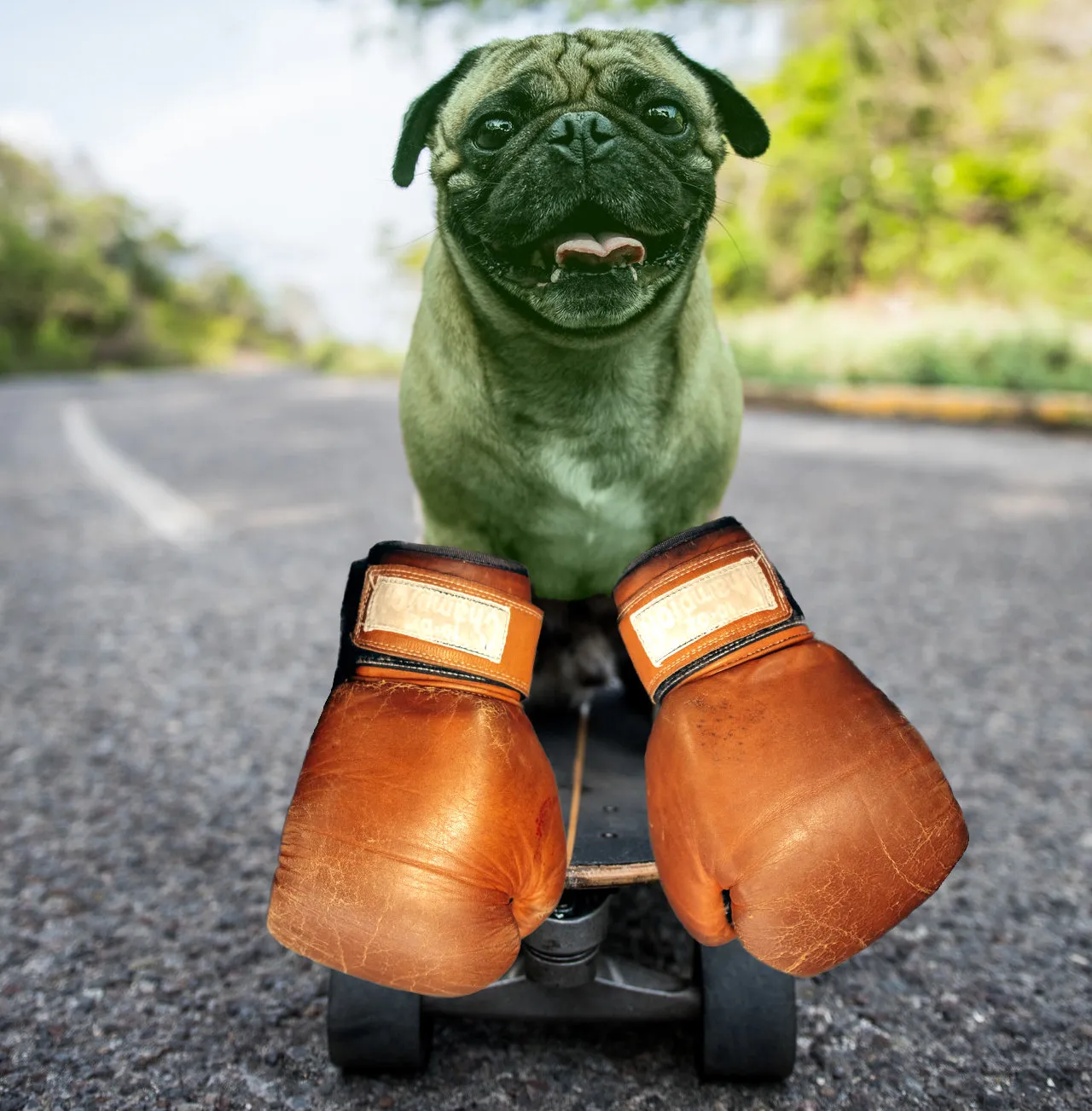 Pug with boxing gloves
