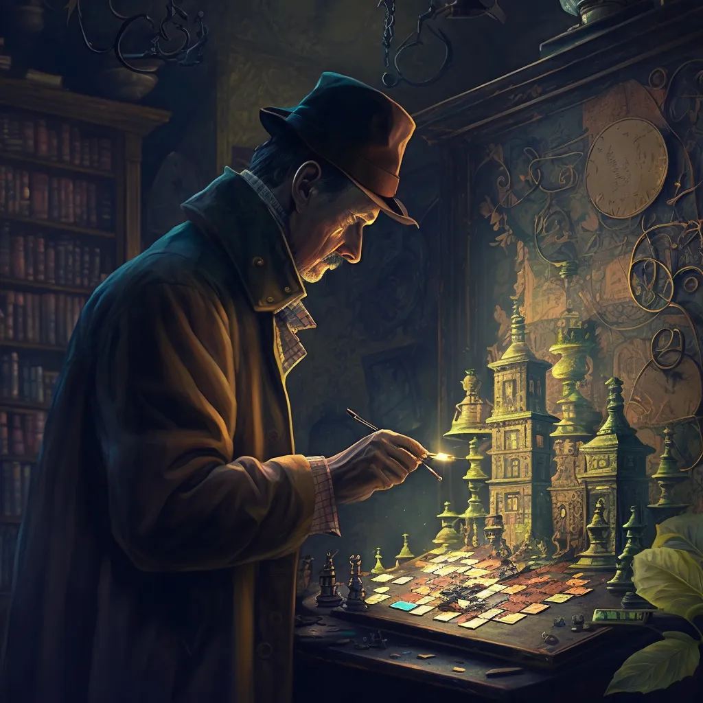 Sherlock Holmes looking for clues on a desk
