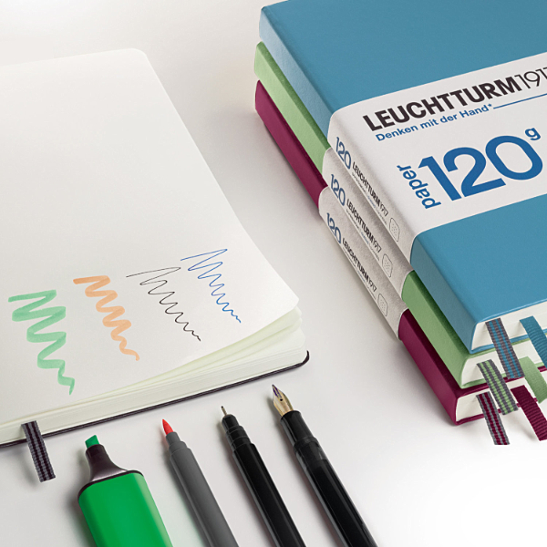 A luxury notebook with 120gsm paper and lined, blank, or dotted pages. A5 120G